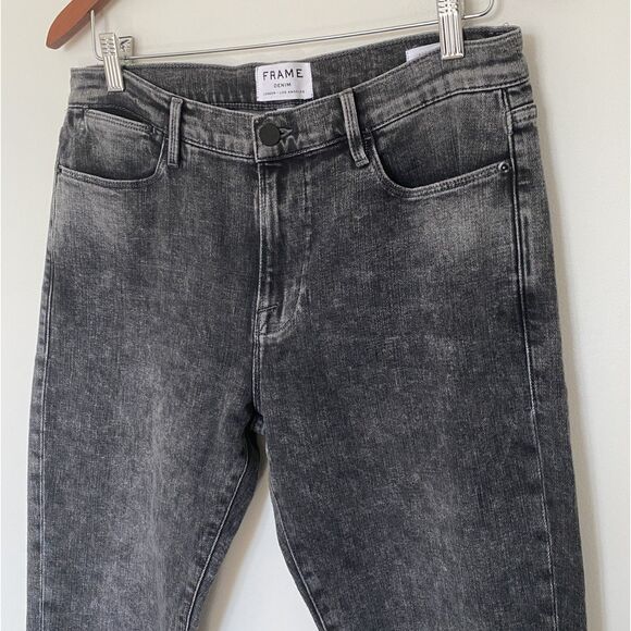 Frame Le High Straight Leg Jeans Silver Strike Split Hem Frayed Denim Sz 30 - Picture 10 of 13